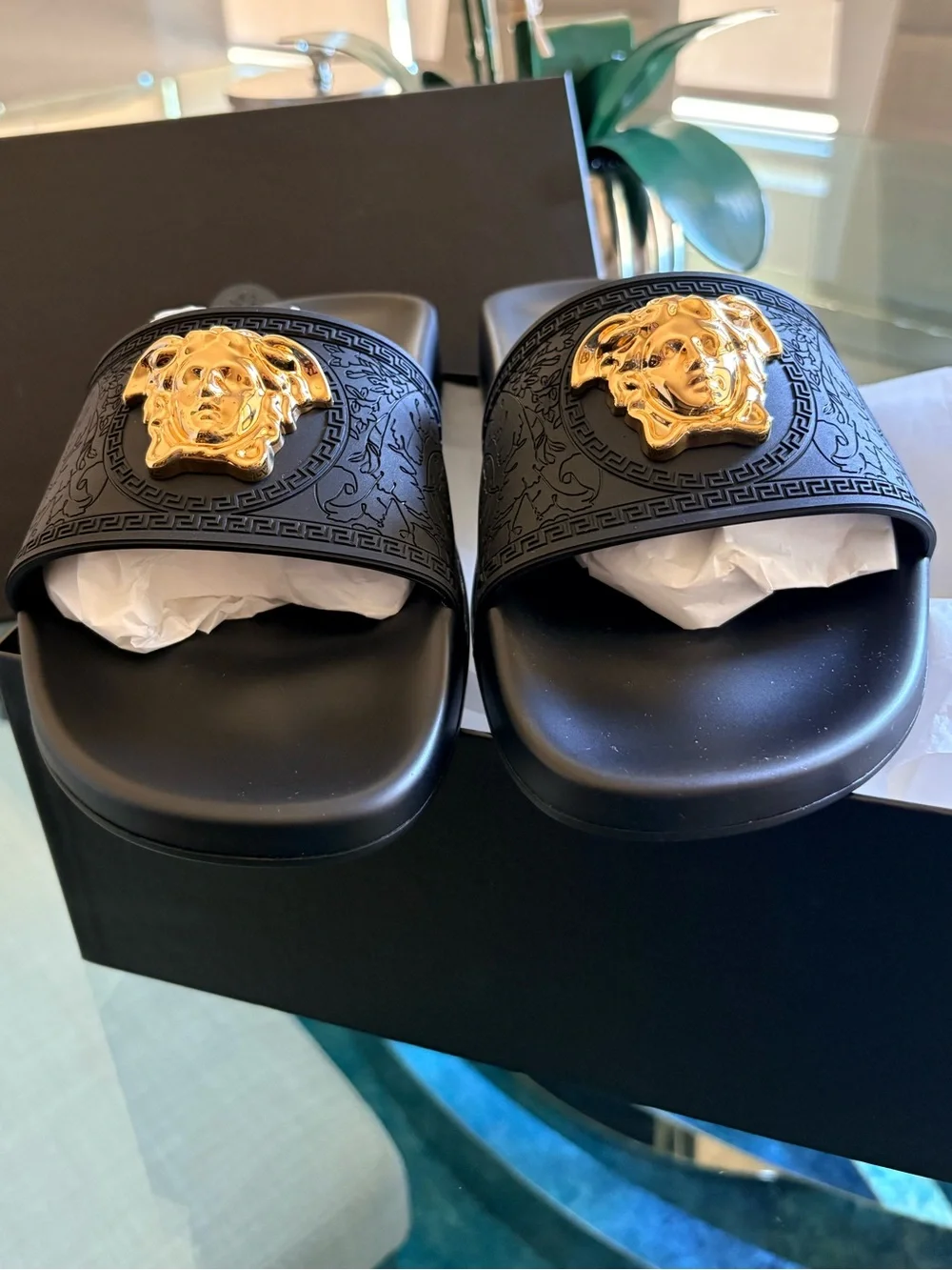 Versace Slide Sandals with Gold Medusa Emblem